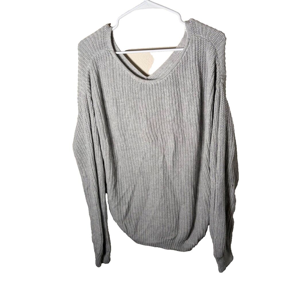 Gap Sweater Women's Large Gray Knit Pullover Chunky Low Back Twist Casual